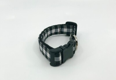 Dog Collar With Optional Flower Or Bow Tie Black And White Checkered Buffalo Plaid Adjustable Pet Collar Sizes XS, S, M, L, XL - image4